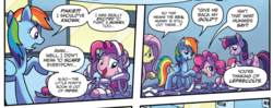 Size: 862x341 | Tagged: safe, artist:tony fleecs, idw, official comic, fluttershy, pinkie pie, rainbow dash, twilight sparkle, alicorn, earth pony, pegasus, pony, from the shadows, g4, spoiler:comic, spoiler:comic52, comic, cropped, female, mare, speech bubble, twilight sparkle (alicorn)