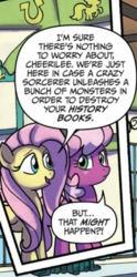 Size: 285x574 | Tagged: safe, artist:tony fleecs, idw, official comic, cheerilee, fluttershy, earth pony, pony, friendship is magic #52, from the shadows, g4, spoiler:comic, cropped, duo, female, mare, speech bubble