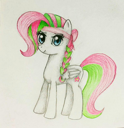 Size: 1034x1074 | Tagged: safe, artist:taisialazurenko, blossomforth, pony, g4, alternate hairstyle, headband, traditional art