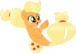 Size: 2800x2013 | Tagged: safe, artist:arifproject, applejack, seapony (g4), g4, my little pony: the movie, cute, happy, high res, jackabetes, open mouth, raised hoof, seaponified, seapony applejack, simple background, species swap, transparent background, vector