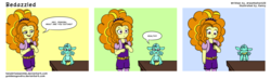 Size: 2628x772 | Tagged: safe, artist:tenebrisdawnmlp, adagio dazzle, oc, oc:penora melody, comic:bedazzled, equestria girls, g4, avocado, bedazzled, chocolate, comic, duo, eating, food