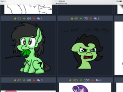 Size: 2048x1536 | Tagged: safe, oc, oc only, oc:filly anon, pony, derpibooru, female, filly, juxtaposition, lies, meta, open mouth