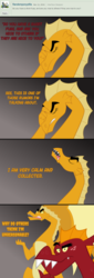 Size: 600x1773 | Tagged: safe, artist:queencold, garble, oc, oc:caldera, dragon, ask caldera, g4, ask, comic, dialogue, dragon oc, dragoness, duo, female, gray background, mother, mother and son, simple background, teenaged dragon, tumblr
