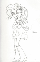 Size: 1707x2672 | Tagged: safe, artist:ethereal-desired, rarity, equestria girls, g4, boots, bracelet, clothes, cute, dress, fall formal outfits, female, high heel boots, jewelry, monochrome, sketch, solo, traditional art
