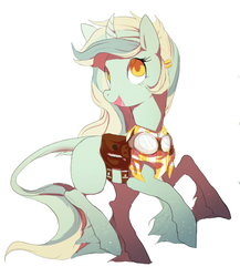 Size: 541x622 | Tagged: safe, artist:sorasku, oc, oc only, classical unicorn, pony, unicorn, cloven hooves, curved horn, female, goggles, horn, leonine tail, mare, saddle bag, simple background, solo, unshorn fetlocks, white background