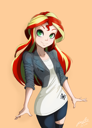 Size: 778x1080 | Tagged: safe, artist:the-park, sunset shimmer, human, equestria girls, g4, clothes, female, human coloration, simple background, solo, standing