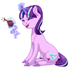 Size: 3225x3225 | Tagged: safe, artist:tersisa, starlight glimmer, pony, unicorn, g4, eyes closed, female, glass, glowing horn, high res, horn, magic, mare, simple background, solo, telekinesis, transparent background, wine glass