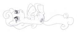 Size: 1562x678 | Tagged: safe, artist:aafh, daisy, flower wishes, earth pony, pony, g4, existential daisy, female, monochrome, on back, solo, traditional art