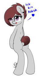 Size: 610x1072 | Tagged: safe, artist:limedreaming, oc, oc only, oc:rose red, earth pony, pony, bipedal, butt, female, german, mare, plot, simple background, solo, transparent background