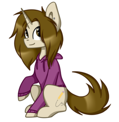 Size: 1411x1440 | Tagged: safe, artist:despotshy, oc, oc only, oc:abby, pony, unicorn, clothes, female, hoodie, mare, raised hoof, simple background, sitting, solo, transparent background