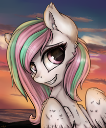 Size: 2514x3034 | Tagged: safe, artist:gaelledragons, oc, oc only, oc:aurora dawn, pegasus, pony, commission, female, grin, high res, mare, multicolored hair, smiling, solo, twilight (astronomy)