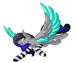 Size: 5279x4325 | Tagged: safe, artist:amazing-artsong, oc, oc only, oc:midnight charm, pegasus, pony, absurd resolution, clothes, ear piercing, earring, female, flying, jewelry, mare, piercing, simple background, socks, solo, striped socks, transparent background