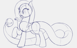 Size: 1618x1000 | Tagged: safe, artist:suspega, oc, oc only, oc:lustrous, original species, pony, badumsquish approved, female, long tail, long tongue, palux, sketch, tongue out