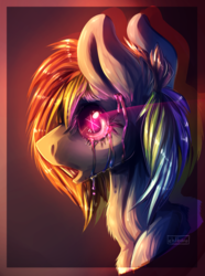 Size: 1076x1448 | Tagged: dead source, safe, artist:ehlbay04, rainbow dash, pony, g4, blood, bust, chest fluff, crying, female, fluffy, gradient background, mare, open mouth, portrait, rainbow blood, rainbow tear, solo