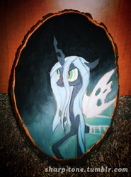 Size: 934x1263 | Tagged: safe, artist:sharp tone, queen chrysalis, changeling, changeling queen, g4, craft, female, handmade, painted, sculpture, traditional art, wood, woodwork