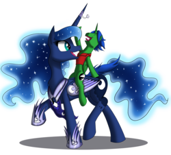 Size: 1500x1356 | Tagged: safe, artist:bonaxor, princess luna, oc, alicorn, pony, g4, alicorn oc, canon x oc, duo, female, male, mare, open mouth, ponies riding ponies, riding, shipping, simple background, stallion, transparent background