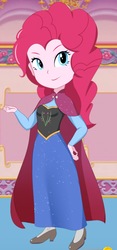 Size: 784x1672 | Tagged: safe, artist:glittertiara, pinkie pie, equestria girls, g4, anna, anna (frozen), clothes, costume, crossover, disney, female, frozen (movie), smiling, solo, standing