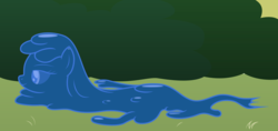 Size: 4076x1924 | Tagged: oc name needed, safe, artist:badumsquish, derpibooru exclusive, oc, oc only, goo pony, original species, bush, female, forest, high res, puddle, slime, smirk, solo
