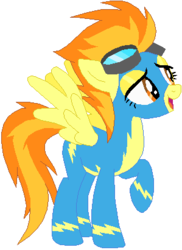 Size: 299x410 | Tagged: safe, artist:ra1nb0wk1tty, spitfire, pegasus, pony, g4, female, open mouth, raised hoof, show accurate, simple background, solo, white background