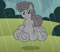 Size: 2967x2561 | Tagged: oc name needed, safe, artist:badumsquish, derpibooru exclusive, oc, oc only, cloud pony, original species, arm behind back, chubby, female, floating, high res, lidded eyes, looking at you, rain, raindigo, smiling, solo