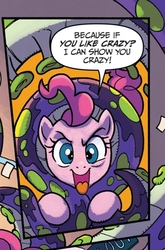 Size: 295x446 | Tagged: safe, artist:tony fleecs, idw, official comic, pinkie pie, earth pony, pony, friendship is magic #52, from the shadows, g4, spoiler:comic, cropped, cthulhu, eldritch abomination, female, library, lovecraft, mare, speech bubble, tentacles, xk-class end-of-the-world scenario