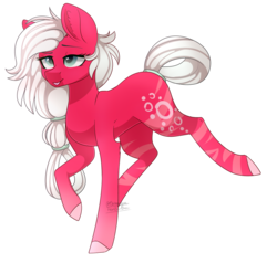 Size: 1604x1524 | Tagged: safe, artist:ohhoneybee, oc, oc only, oc:raspberry cake, earth pony, pony, female, mare, raised hoof, simple background, solo, tongue out, transparent background