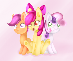 Size: 1939x1615 | Tagged: safe, artist:dusthiel, apple bloom, scootaloo, sweetie belle, pony, g4, bow, cute, cutie mark crusaders, hair bow, sitting, smiling, trio, underhoof