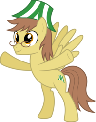 Size: 6400x8112 | Tagged: safe, artist:parclytaxel, oc, oc only, oc:ferb fletcher, pegasus, pony, .svg available, absurd resolution, bipedal, cutie mark, glasses, hat, male, raised hoof, simple background, solo, spread wings, stallion, transparent background, vector