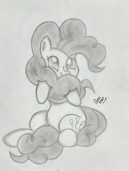Size: 3120x4160 | Tagged: safe, artist:gian2020, pinkie pie, earth pony, pony, g4, female, high res, monochrome, sitting, solo, traditional art