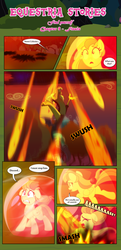 Size: 1919x3965 | Tagged: safe, artist:estories, discord, oc, oc:alice goldenfeather, draconequus, pegasus, pony, comic:find yourself, g4, comic, female, fire, force field, magic, mare