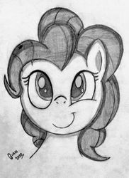 Size: 288x395 | Tagged: safe, artist:gian2020, pinkie pie, g4, bust, female, monochrome, portrait, smiling, solo, traditional art