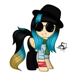 Size: 4600x4800 | Tagged: safe, artist:aldobronyjdc, oc, oc only, oc:adenzell harmony, pegasus, pony, absurd resolution, bracelet, clothes, hat, jewelry, scarf, signature, simple background, sunglasses, transparent background