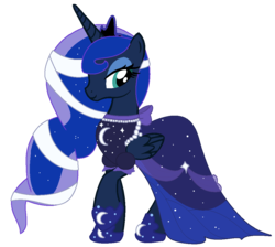 Size: 1049x941 | Tagged: safe, artist:burningflamemc, princess luna, alicorn, pony, g4, clothes, crown, dress, female, jewelry, looking at you, raised hoof, regalia, simple background, solo, transparent background