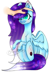 Size: 867x1200 | Tagged: safe, artist:ohsushime, oc, oc only, oc:antares, human, pegasus, pony, female, hand, mare, one eye closed, simple background, solo, transparent background