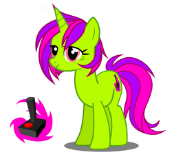 Size: 728x672 | Tagged: safe, artist:flash equestria photography, oc, oc only, oc:arcade fever, pony, unicorn, g4, controller, cutie mark, freckles, joystick, show accurate, simple background, solo, vector