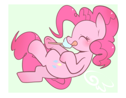Size: 1280x1000 | Tagged: safe, artist:haden-2375, pinkie pie, earth pony, pony, g4, cotton candy, cute, diapinkes, eating, eyes closed, female, happy, hoof hold, lying down, mare, on back, simple background, solo, tongue out