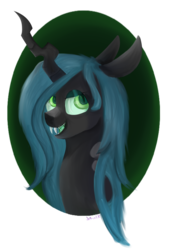 Size: 1024x1509 | Tagged: safe, artist:sprinkledashyt, queen chrysalis, changeling, changeling queen, g4, bust, female, open mouth, portrait, smiling, solo