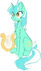 Size: 1240x2160 | Tagged: safe, artist:vincher, lyra heartstrings, pony, unicorn, g4, chest fluff, female, lyre, musical instrument, simple background, sitting, smiling, solo, white background