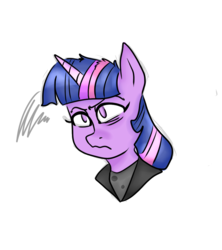 Size: 800x900 | Tagged: safe, artist:jodi sli, twilight sparkle, g4, bust, clothes, female, serious, serious face, solo
