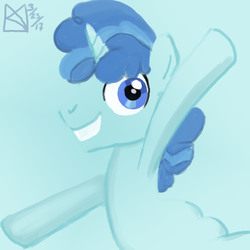 Size: 1500x1500 | Tagged: safe, artist:kelseyleah, party favor, pony, unicorn, g4, blue, blue background, male, simple background, smiling, solo, stallion