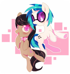 Size: 600x638 | Tagged: safe, artist:sorasku, dj pon-3, octavia melody, vinyl scratch, pony, g4, abstract background, colored pupils, female, lesbian, ship:scratchtavia, shipping