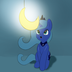 Size: 1280x1280 | Tagged: safe, artist:vell221, princess luna, pony, g4, cute, eye reflection, female, moon, open mouth, reflection, s1 luna, sitting, solo, tangible heavenly object