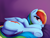 Size: 1600x1200 | Tagged: safe, artist:sokolas, edit, rainbow dash, pegasus, pony, g4, backwards cutie mark, butt, cute, dock, explicit source, female, lidded eyes, looking at you, on side, plot, presenting, rainbutt dash, sfw edit, smiling, solo, underhoof