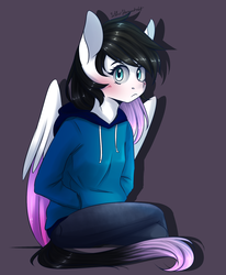 Size: 1400x1700 | Tagged: safe, artist:silbersternenlicht, oc, oc only, pegasus, anthro, anthro oc, clothes, commission, crossed legs, hoodie, pants, solo