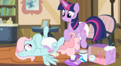 Size: 11000x6000 | Tagged: safe, artist:evilfrenzy, twilight sparkle, oc, oc:rose cloud, alicorn, pony, g4, absurd resolution, baby powder, baby wipes, cute, diaper, diaper fetish, diaper package, diapered, diapering, levitation, magic, non-baby in diaper, poofy diaper, telekinesis, twilight sparkle (alicorn)