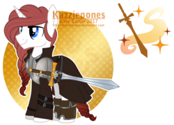 Size: 1024x735 | Tagged: safe, artist:kazziepones, oc, oc only, oc:concord, pony, armor, clothes, male, reference sheet, simple background, solo, stallion, sword, transparent background, weapon