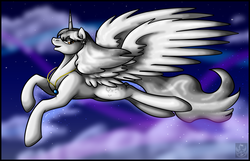Size: 3640x2340 | Tagged: safe, artist:stormblaze-pegasus, oc, oc only, alicorn, pony, alicorn oc, cloud, female, flying, high res, jewelry, looking back, mare, night, open mouth, pendant, smiling, solo, stars