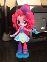 Size: 2448x3264 | Tagged: safe, artist:faerie-starv, pinkie pie, equestria girls, g4, my little pony equestria girls: rainbow rocks, alternative cutie mark placement, clothes, doll, equestria girls minis, high res, irl, microphone, mismatched socks, photo, rainbow rocks outfit, skirt, solo, toy