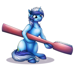 Size: 3144x2864 | Tagged: safe, artist:lupiarts, minuette, pony, unicorn, g4, chest fluff, ear fluff, female, high res, mare, micro, simple background, sitting, smiling, solo, toothbrush, transparent background