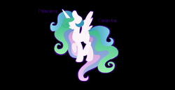 Size: 1002x516 | Tagged: safe, artist:salmence6464, princess celestia, g4, raised hoof, simple background, spread wings, text